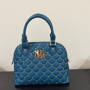 Beautiful Badgley Mischka Teal Satchel handbag with goldtone details.